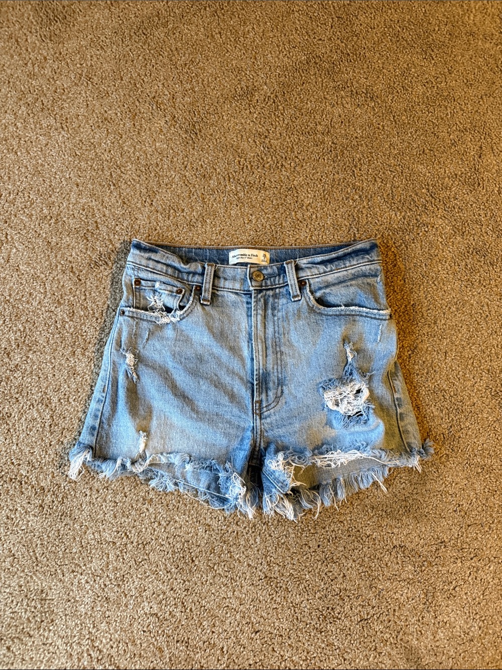 Abercrombie & Fitch Light Blue Distressed Denim Shorts